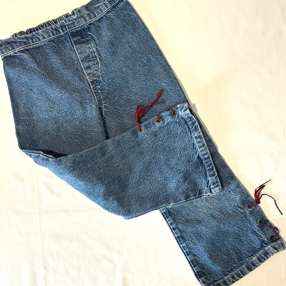 Vintage 2000s Denim Bell Bottom Jeans w/ Lace Up Flare Detailing Sz 5T